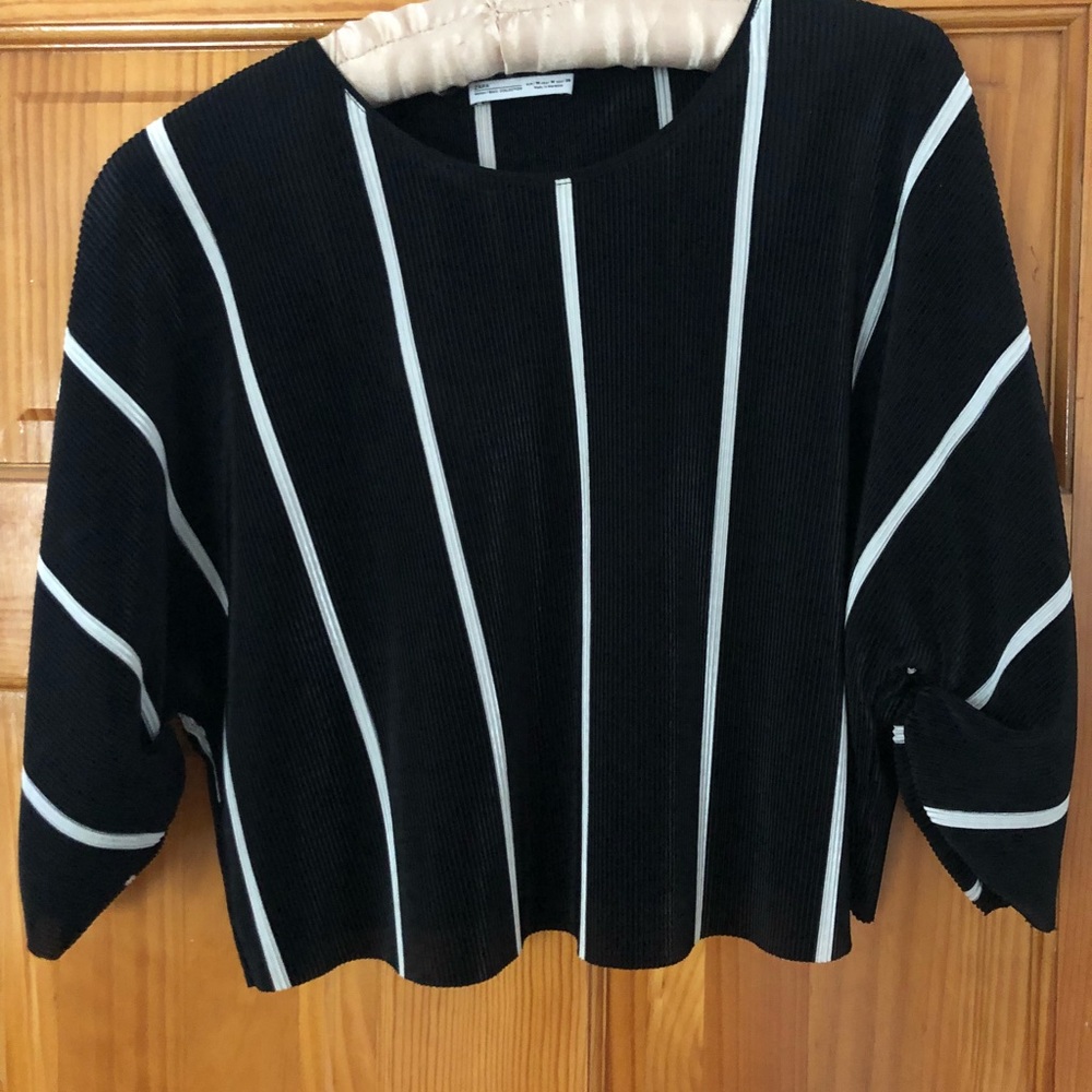 zara pleated striped top